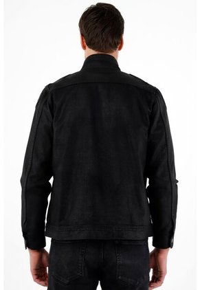 Abrigo Negro En Denim Efecto Cuero Para Hombre
