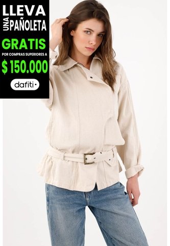 Tennis Cazadora Fit Relajado Con Cinturón De Algodón Beige Para Mujer Tennis