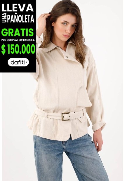Tennis Cazadora Fit Relajado Con Cinturón De Algodón Beige Para Mujer