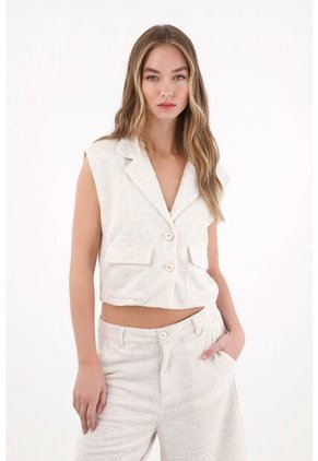 Tennis Chaleco En Tweed Con Cuello Sastre Blanco Para Mujer