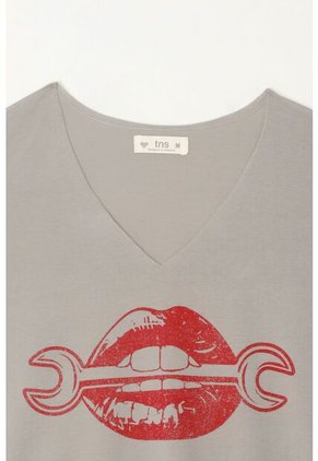 Tennis Camiseta Básica Estampada Manga Corta Gris Para Mujer