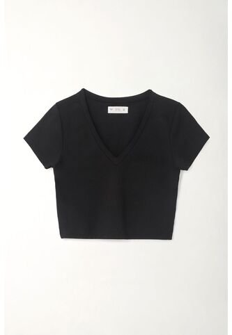 Tennis Camiseta Crop Con Cuello En V Negra Para Mujer Tennis
