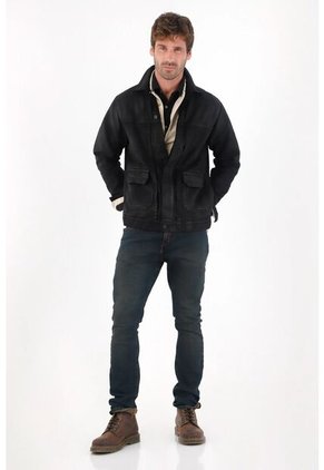 Tennis Chaqueta En Bull Denim Resinada Negra Para Hombre