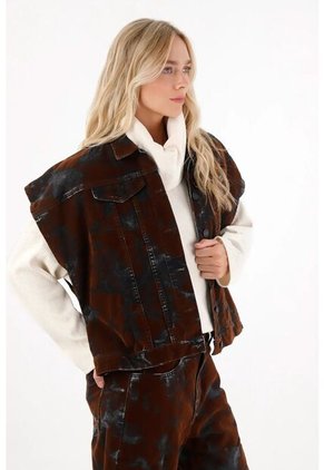 Tennis Chaleco Oversize En Tela Velvet Café Para Mujer