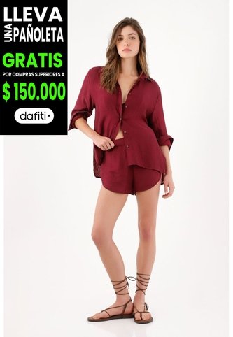 Tennis Camisa Relaxed Fit Con Textura Arrugada En Lyocell Vino Para Mujer Tennis