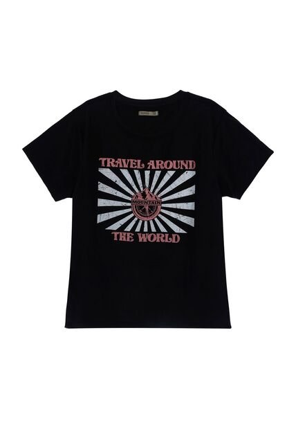 Camiseta Cuello Redondo Negra Para Mujer