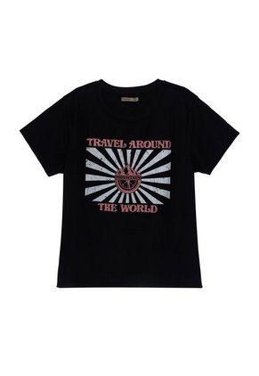 Camiseta Cuello Redondo Negra Para Mujer