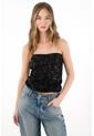 Tennis Camisa Strapless De Lentejuelas Negra Para Mujer de Tennis