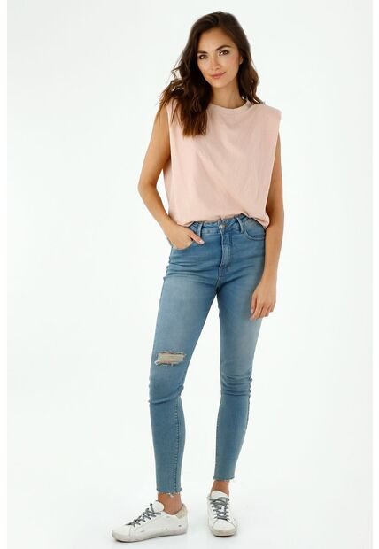 Jean Para Mujer Tennis, Jeans Jegging Tiro Alto  Plano Cintura Con Pretina