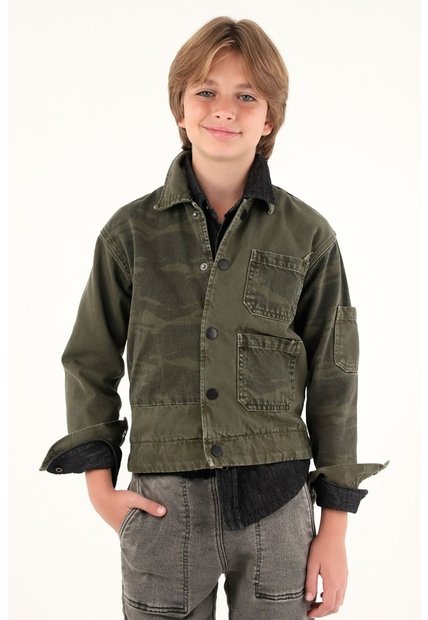 Chaqueta Verde Con Bolsillos Delanteros Para Niño