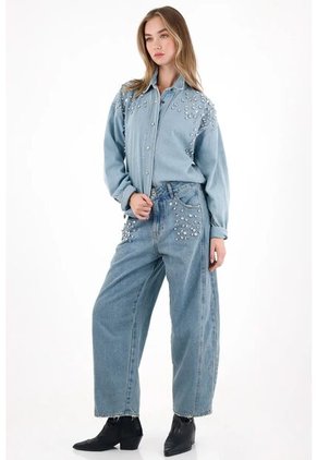 Tennis Jean Horseshoe Con Apliques Brillantes Para Mujer