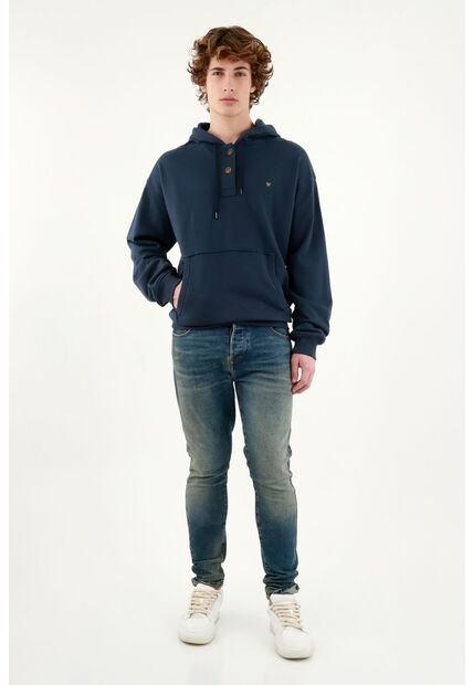 Buzo Con Capucha Azul Para Hombre