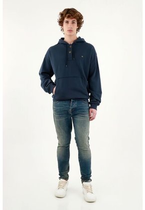 Buzo Con Capucha Azul Para Hombre