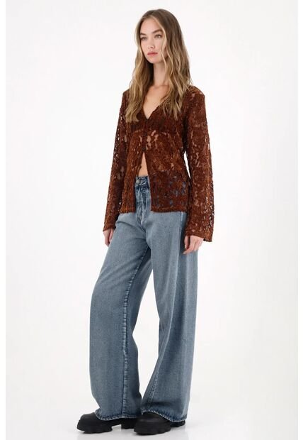 Tennis Jean Wide Leg Tono Medio Para Mujer