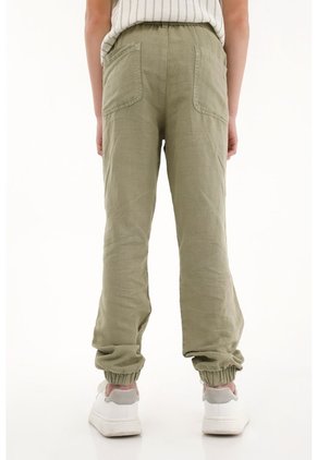Pantalón Jogger Verde En Apariencia Lino Para Niño