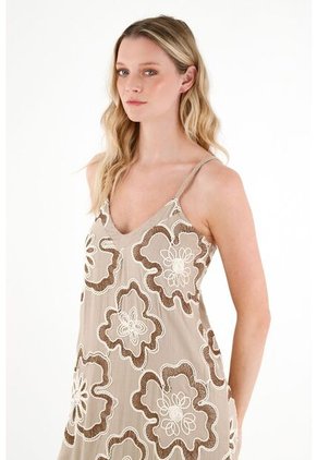 Vestido Café Con Bordados Para Mujer