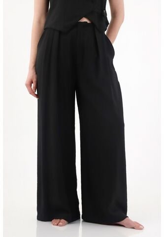 Tennis Pantalón Wide Leg Con Tablas Negro Para Mujer Tennis