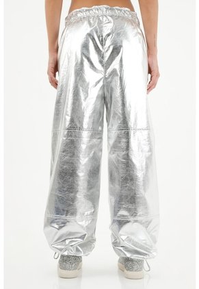 Pantalón Efecto Metalizado Gris Para Mujer