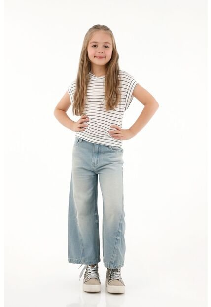 Jean Wide Leg Tono Claro Con Cortes En Costados Para Niña
