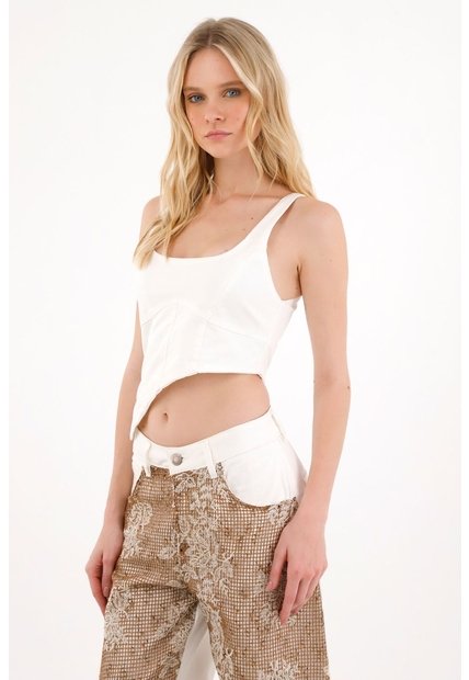 Camisa Tipo Crop Crudo Para Mujer