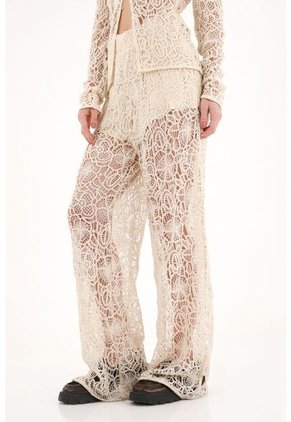 Pantalón Wide Leg En Encaje Crudo Para Mujer