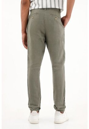 Tennis Pantalón Tipo Chino Verde En Lino 100% Para Hombre
