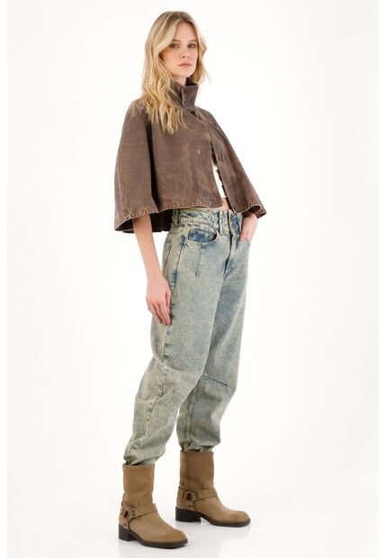 Tennis Jean Slouchy Con Doble Pretina Azul Para Mujer