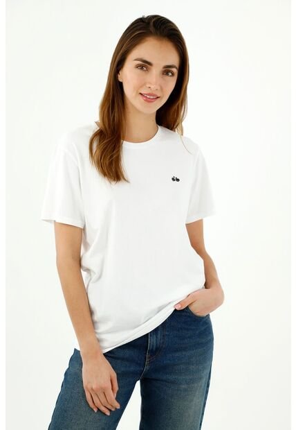 Camiseta De Hombre, Cuello Redondo Manga Corta, Con Bordado De Bicicleta, Color Blanco