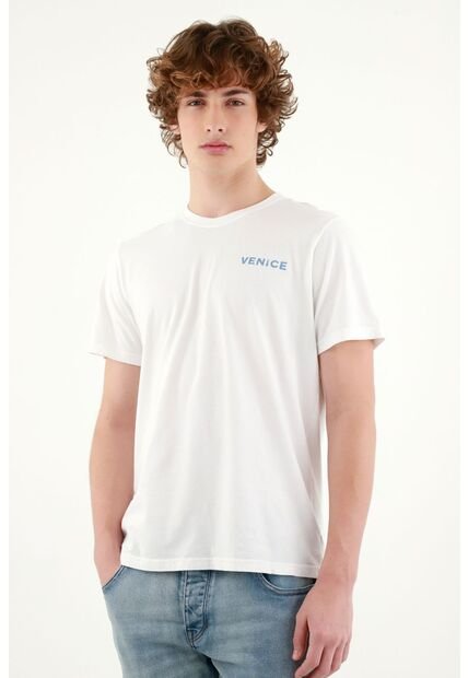 Camiseta Blanca Con Estampado En Espalda Para Hombre