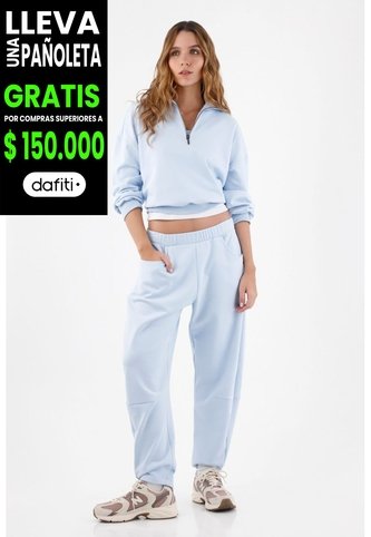 Tennis Buzo Para Mujer En Algodón Azul Cielo Fit Relajado Con Media Cremallera Tennis