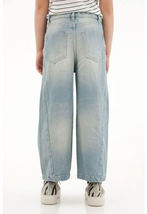 Jean Wide Leg Tono Claro Con Cortes En Costados Para Niña