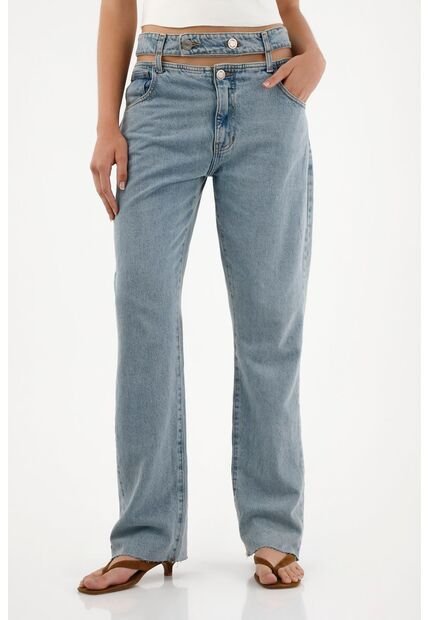 Tennis Jean Recto De Tiro Alto Con Diseño Cut Out Para Mujer