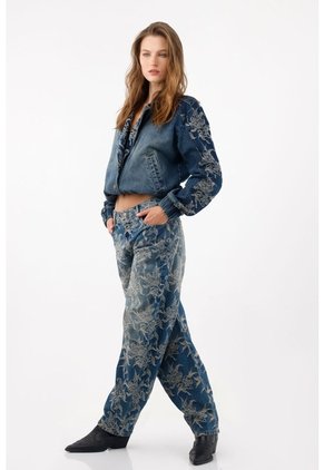 Tennis Jean Relax Fit Con Estampado Floral En Denim Para Mujer