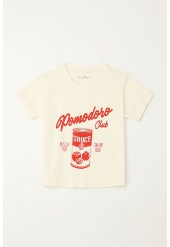 Camiseta Básica Estampada Crudo Para Niña Tennis