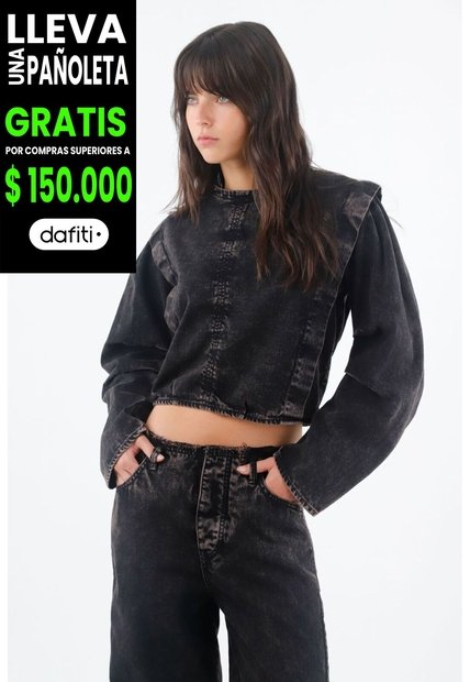 Tennis Camisa Para Mujer En Algodón Negro Lavado Relajado Con Hombros Marcados