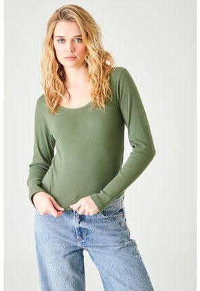 Tennis Camiseta Slim Fit Manga Larga En Algodón Verde Para Mujer