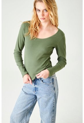 Tennis Camiseta Slim Fit Manga Larga En Algodón Verde Para Mujer