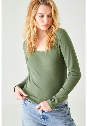 Tennis Camiseta Slim Fit Manga Larga En Algodón Verde Para Mujer