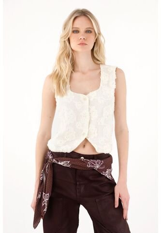 Tennis Chaleco Con Detalle Bordado Sobrepuesto Crudo Para Mujer Tennis