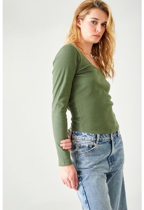 Tennis Camiseta Slim Fit Manga Larga En Algodón Verde Para Mujer