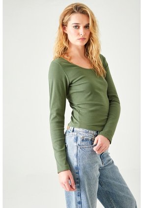 Tennis Camiseta Slim Fit Manga Larga En Algodón Verde Para Mujer