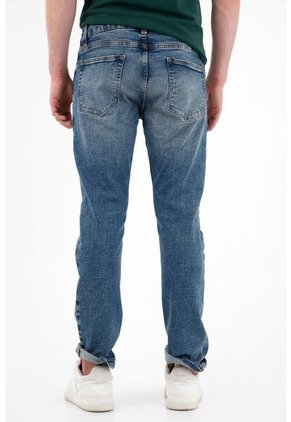 Tennis Jean Recto Tiro Medio Con Desgastes Azul Para Hombre