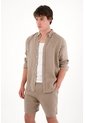 Tennis Camisa En 100% Lino Con Mini Bordado Gris Para Hombre de Tennis
