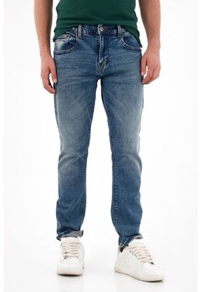 Tennis Jean Recto Tiro Medio Con Desgastes Azul Para Hombre