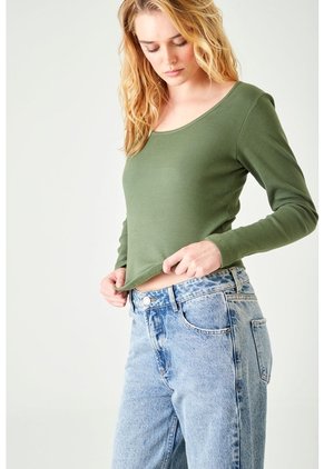 Tennis Camiseta Slim Fit Manga Larga En Algodón Verde Para Mujer