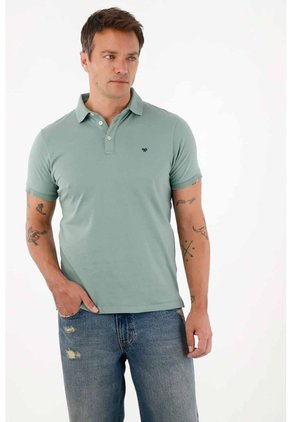 Tennis Polo En Piqué Licra Verde Para Hombre