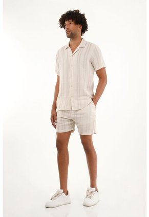 Tennis Camisa Crudo Tipo Bowling A Rayas Para Hombre