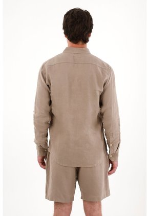 Tennis Camisa En 100% Lino Con Mini Bordado Gris Para Hombre