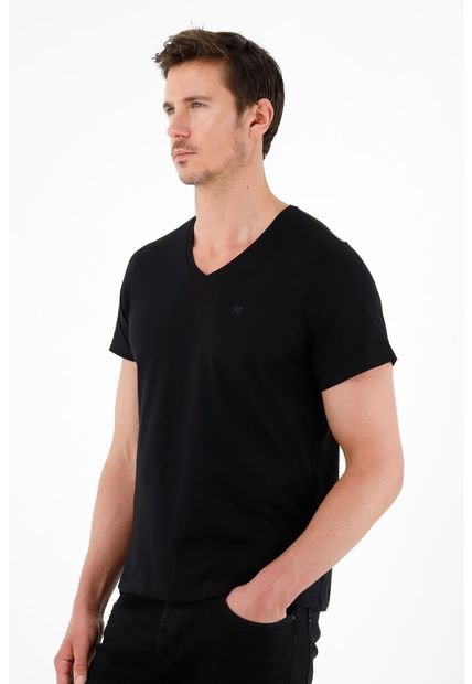 Camiseta Negra Cuello En V Para Hombre