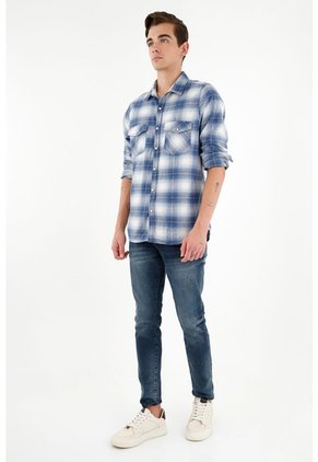 Tennis Camisa Tipo Leñadora Azul Para Hombre